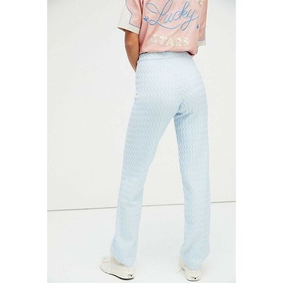 NWT FREE PEOPLE X HOUSE OF SUNNY Sz 10 PACIFIC PANTS TEXTURED SWEATER PANTS BLUE - Picture 2 of 3